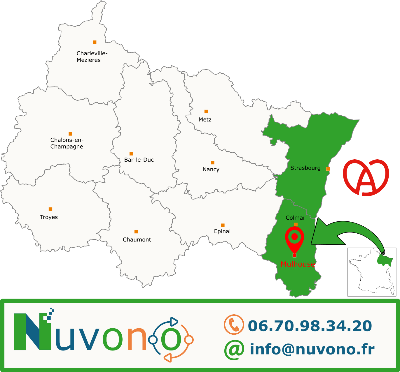 Carte et contact Nuvono région Grand-Est